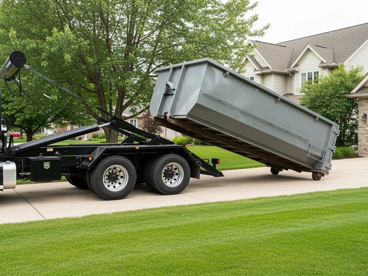 Roll-off dumpster delivered to a driveway