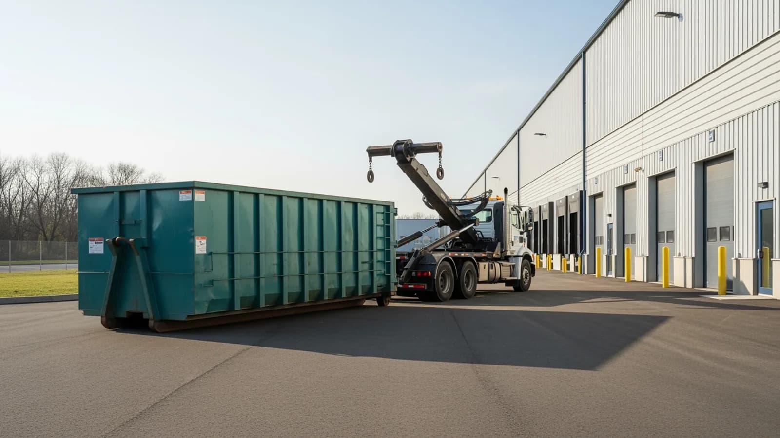 Commercial dumpster service at a warehouse facility